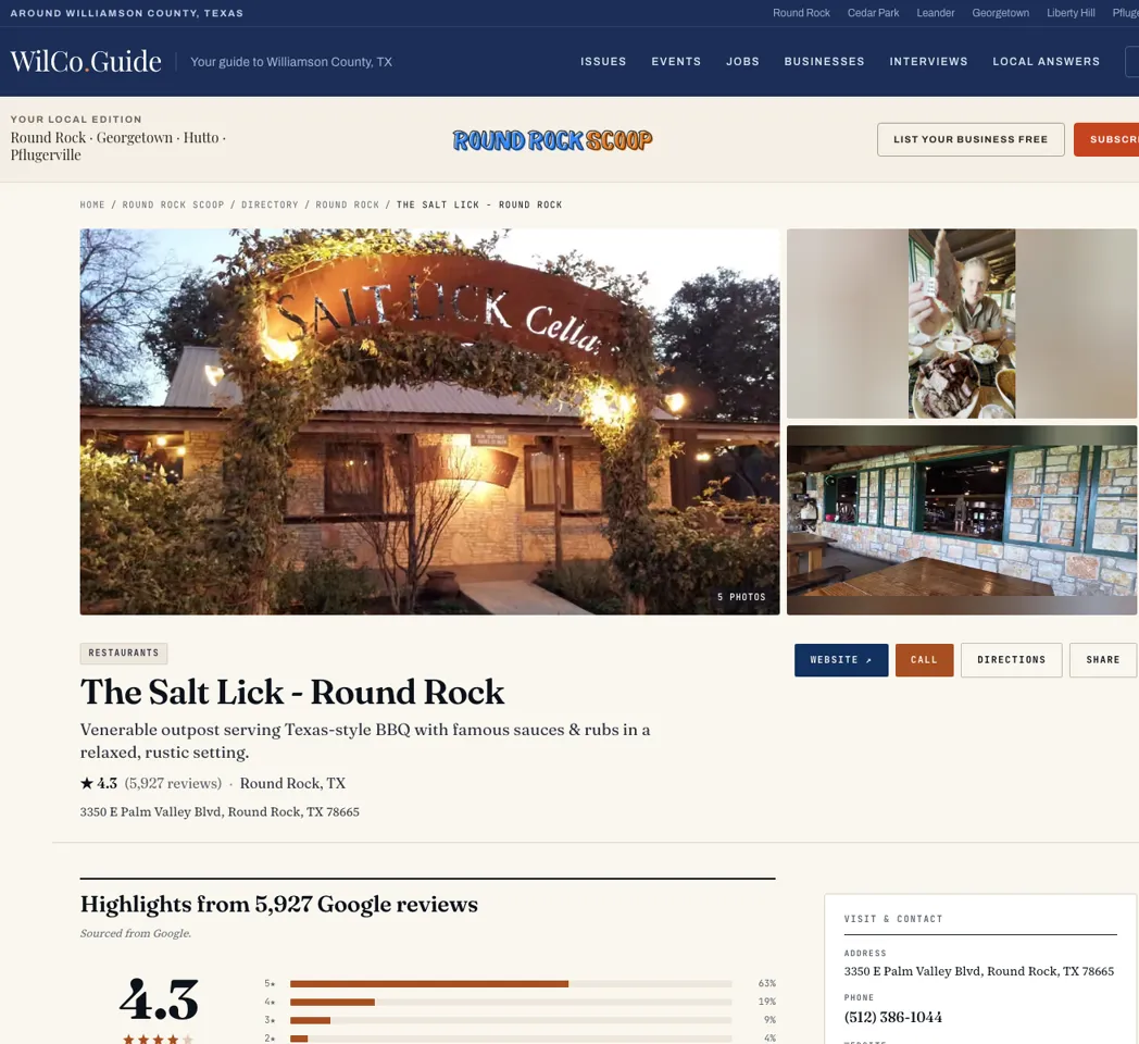 The Salt Lick business page on WilCo Guide