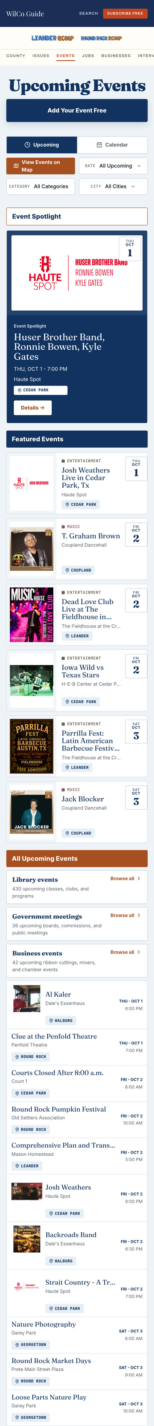 The events calendar with an Event Spotlight